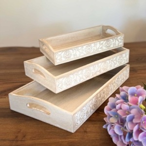 Set 3 Bandejas Madera Estilo Boho